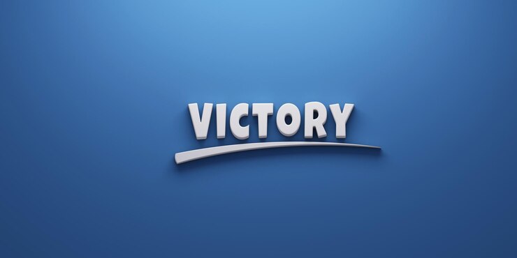 Letras blancas de victoria en fondo azul diseño espacioso para texto y personalización 3D Word