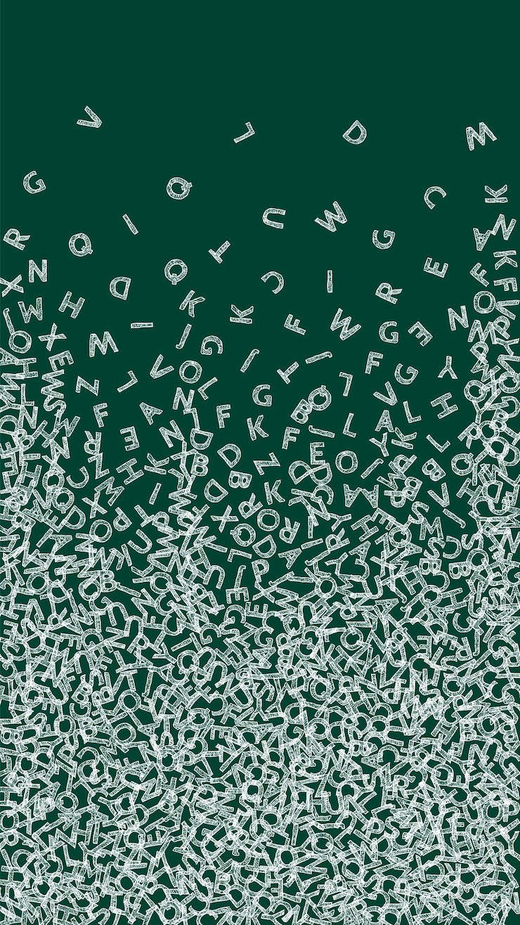 Foto letras caídas de la lengua inglesa esbozo de tiza palabras voladoras del alfabeto latino concepto de estudio de lenguas extranjeras bandeira creativa de regreso a la escuela en el fondo de la pizarra