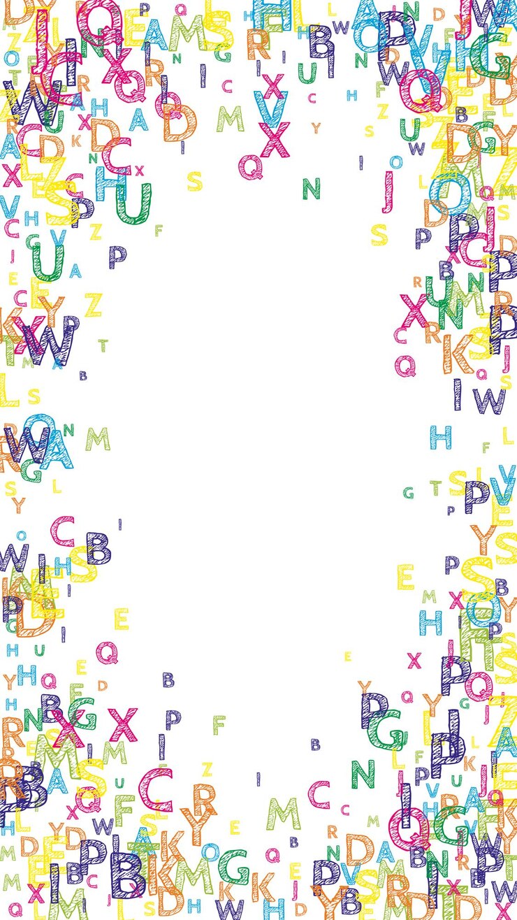 Foto letras caindo da língua inglesa palavras voadoras desenhadas à mão brilhantes do alfabeto latino conceito de estudo de línguas estrangeiras incrível de volta ao banner da escola em fundo branco