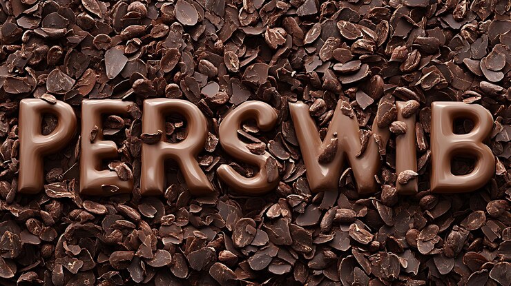 Foto letras de chocolate escritas en perswib en una cama de virutas de chocolate