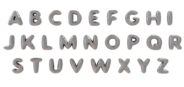 Letras de balão de prata isoladas em renderização 3d de fundo branco