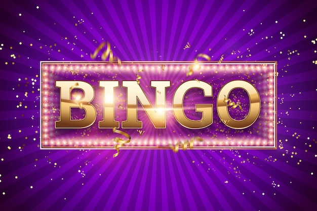 Letras de bingo em letras douradas em um roxo