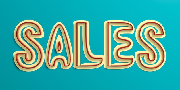 Letras de estilo vintage de vendas de texto na ilustração 3d de fundo azul claro