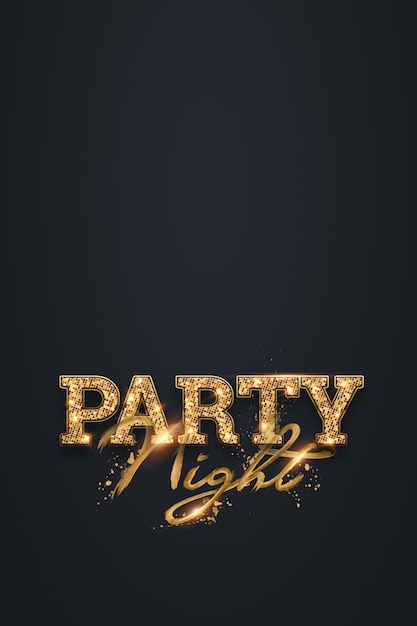 letras de festa à noite em letras douradas no escuro