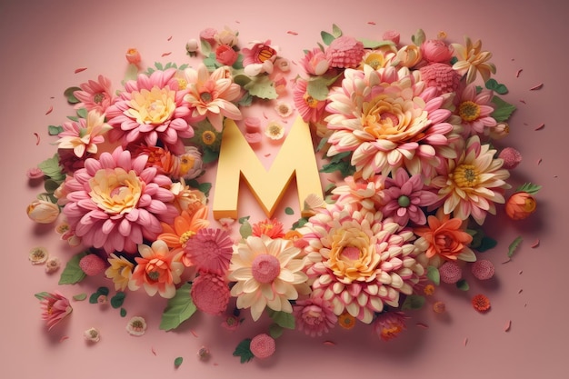 Letras de mãe fofa com ilustração de flores AI GenerativexA