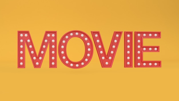 letras de texto tipo filme amarelo renderização 3d filme, cinema, conceito de entretenimento