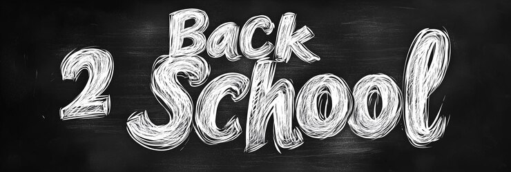 Foto letras dibujadas a mano de las palabras back to school en una pizarra con una textura de tiza blanca