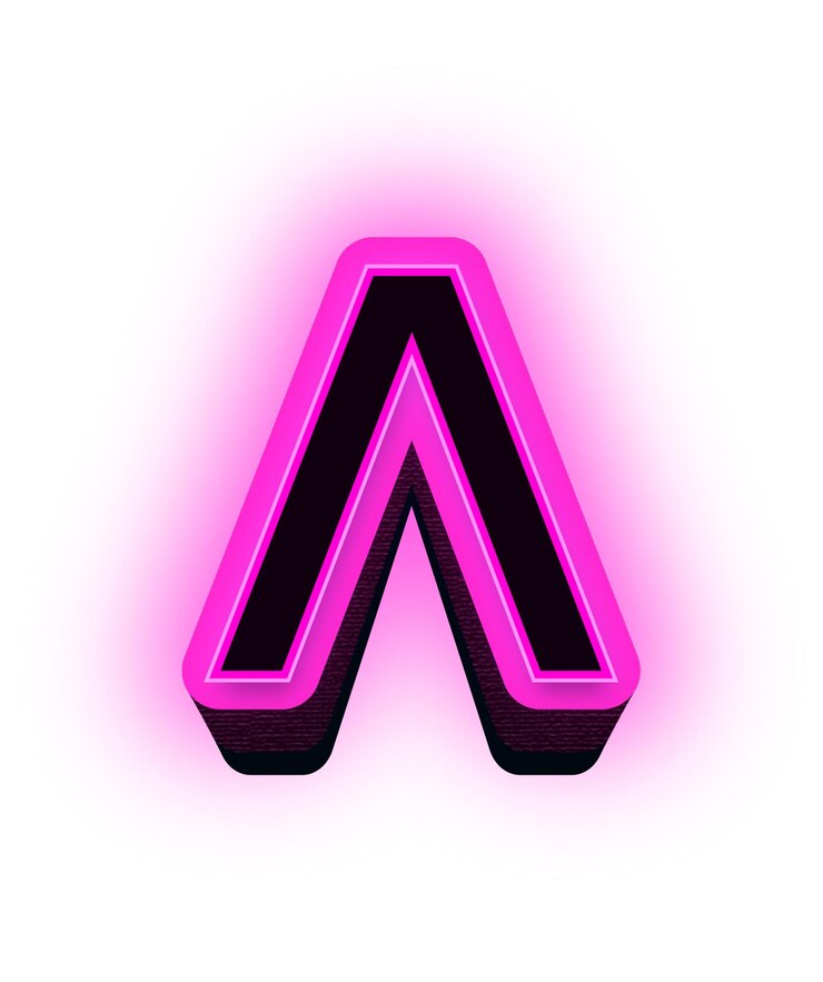 Foto letras do alfabeto neon roxo