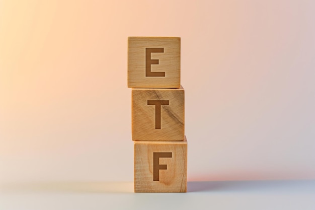 Letras ETF em blocos de madeira