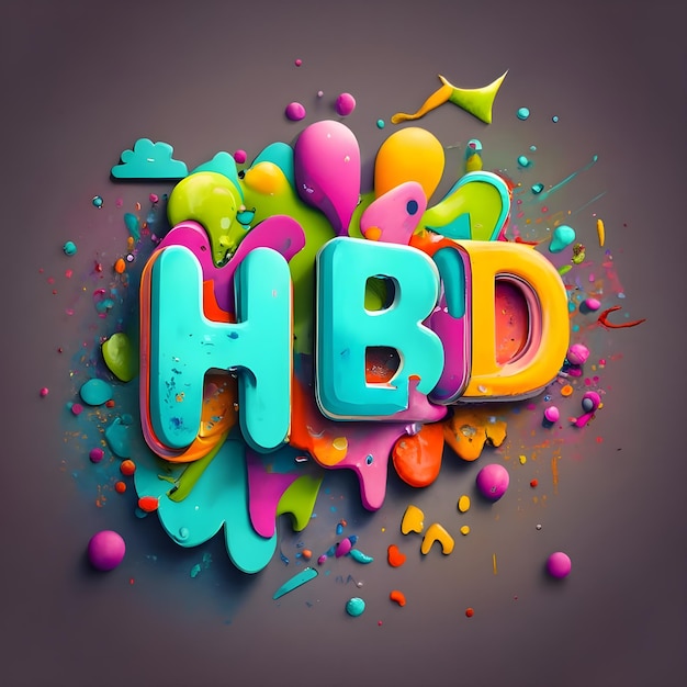 Foto letras hbd para feliz aniversário em respingos de tinta colorida renderização em 3d de fundo