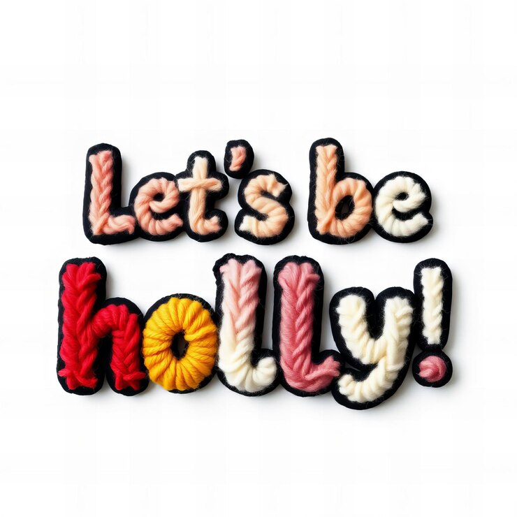 Foto letras de hilo let's be holly tipografía textura de lana suave y festiva