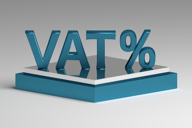 Letras del impuesto sobre el valor agregado del IVA con signo de porcentaje en un pedestal