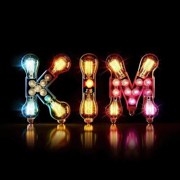 Foto las letras k y m están iluminadas con luces