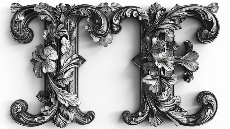 Foto letras maiúsculas decorativas i e f com enfeites de folhas florais