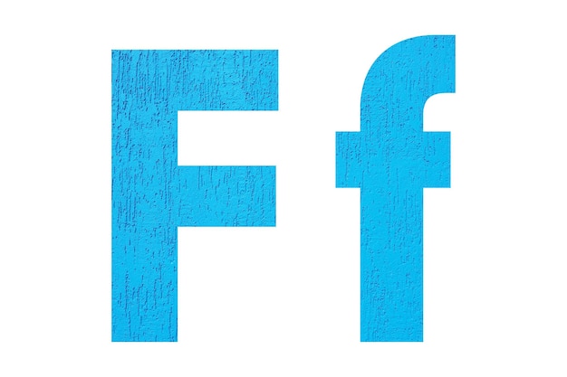 Letras maiúsculas e minúsculas do alfabeto F com textura de parede Letra azul F em maiúsculas e minúsculas isoladas em fundo brancoxA