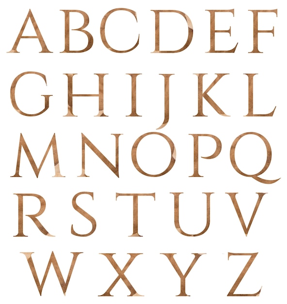 Letras maiúsculas marrons aquarela isoladas ilustração glitter elemento de design de férias