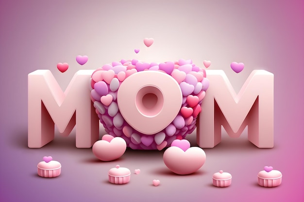 Letras de mamá 3d del día de la madre con fondo rosa