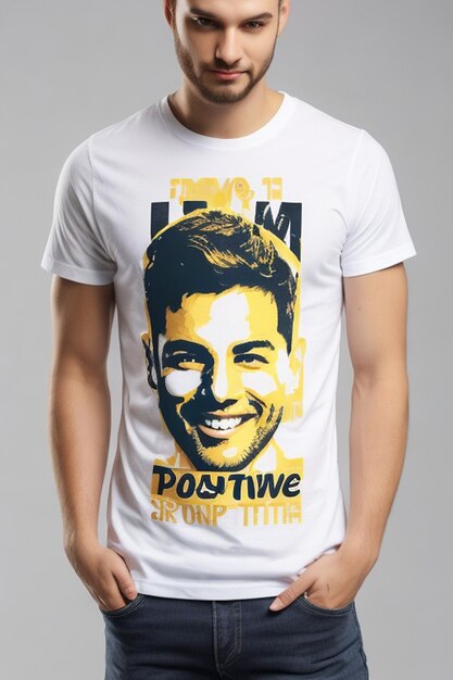 Letras de mente positiva con foto en la camiseta