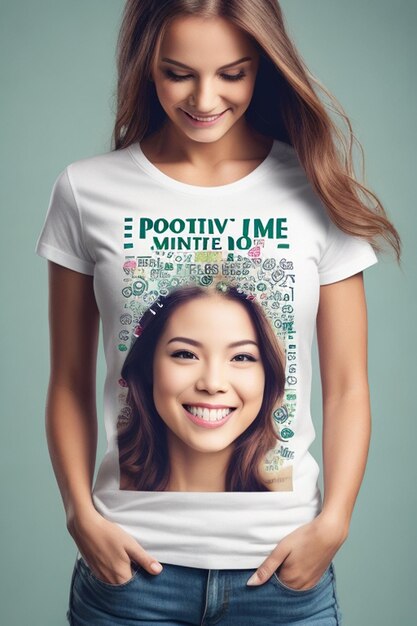 Letras de mente positiva con foto en la camiseta