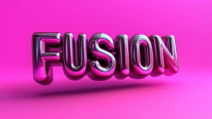 Foto letras metálicas brillantes que deletrean la palabra fusión