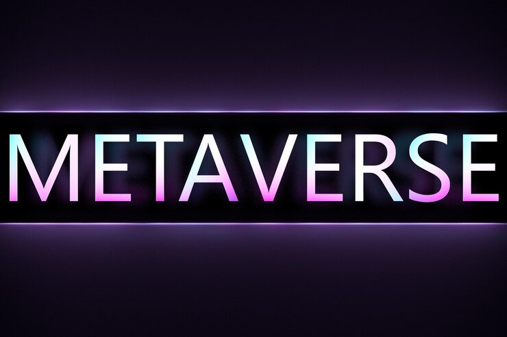 Foto letras metaverso neón brillante. signo de metaverso en luz de neón brillante con reflejo. ilustración 3d.