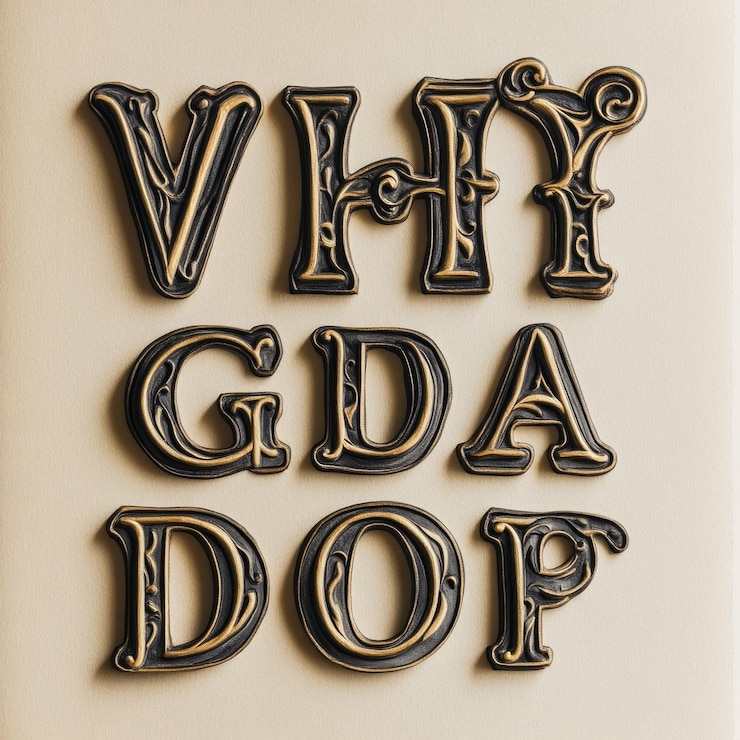 Foto letras ornamentadas negras y doradas que dicen 39why gda dop39