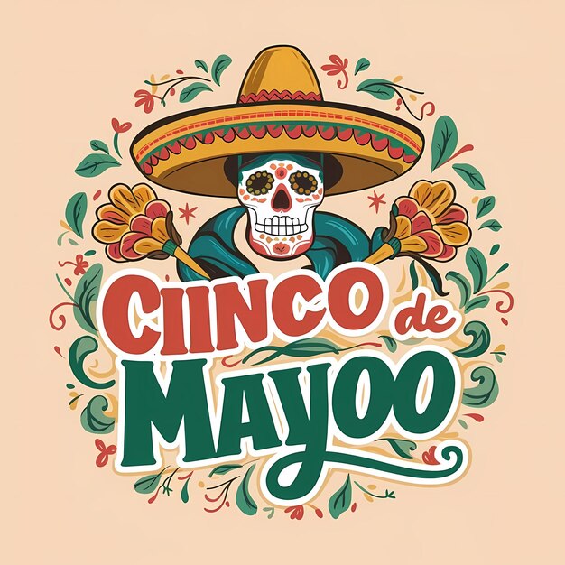 Letras y sombrero ilustrados de cinco de mayo