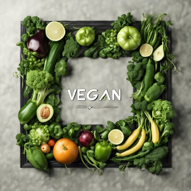 Letras veganas del Día Vegano Mundial hechas de verduras sobre fondo de madera