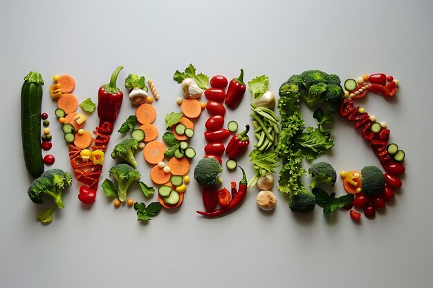 Foto letras veganas hechas de verduras sobre un fondo blanco