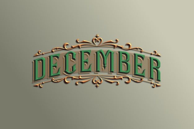 Letras victorianas vintage 3d de texto de diciembre con adorno de lujo