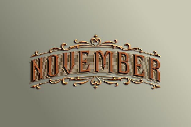 Letras victorianas vintage en 3d del texto de noviembre con adorno de lujo