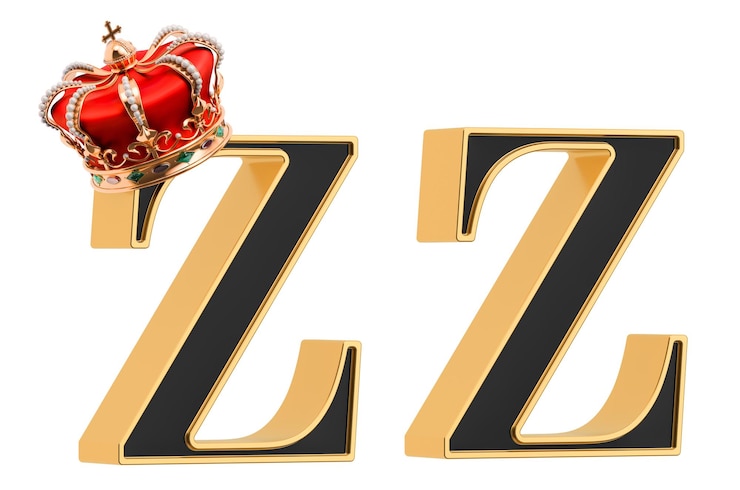 Foto letras z con corona dorada y sin fuente negra con borde dorado 3d