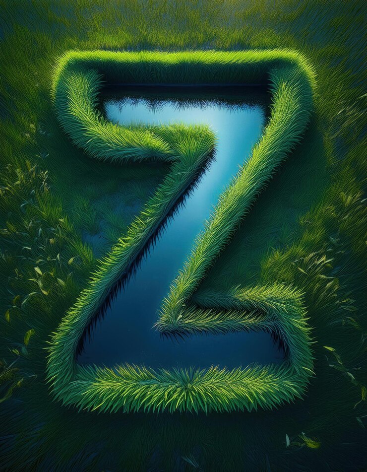 Foto letras de z a w con textura ecológica en el diseño de vegetación