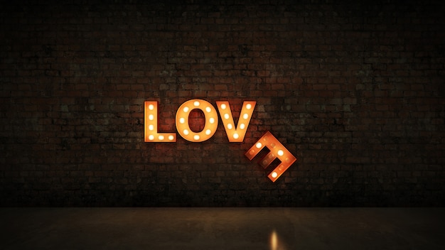letreiro luminoso sinal de carta de amor renderização 3D