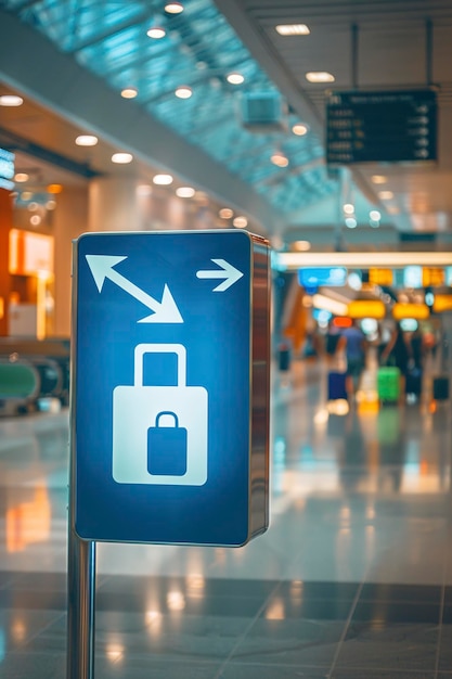 Foto el letrero del aeropuerto con el icono de la bolsa de compras libre de impuestos