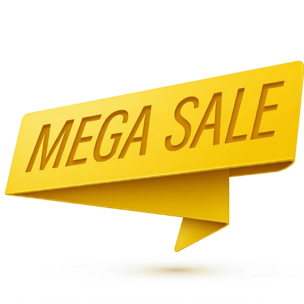 un letrero amarillo que dice " mega venta " apunta a la derecha