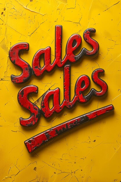 Un letrero amarillo y rojo que muestra prominentemente la palabra ventas dos veces