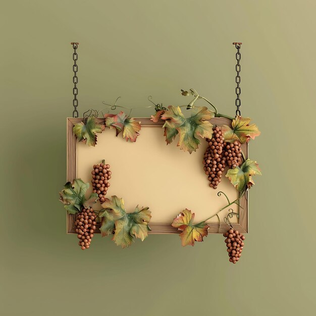 Letrero en blanco toscano hecho de ciprés decorado con uva Letrero creativo para publicidad