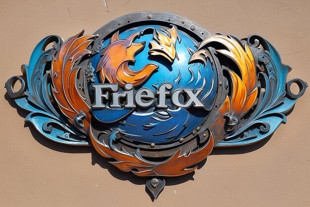 Foto un letrero decorativo de metal que dice firefox en él