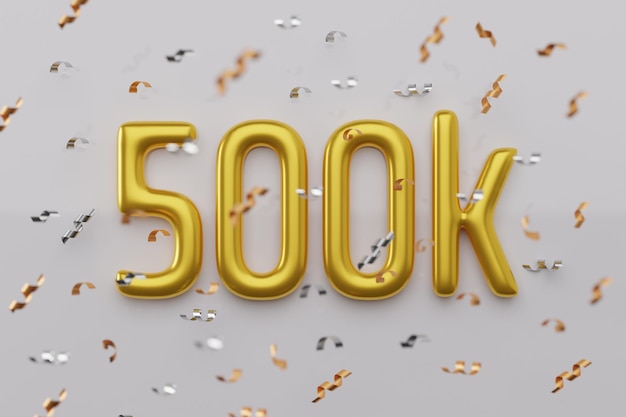 Letrero dorado de 500K y globos brillantes para amigos y suscriptores de redes sociales