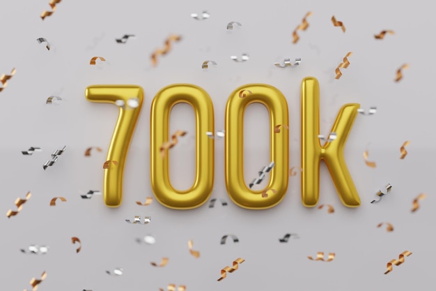 Foto letrero dorado de 700k y globos brillantes para amigos y suscriptores de redes sociales