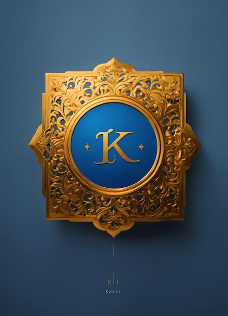 un letrero dorado y azul con una "k" que dice "k"