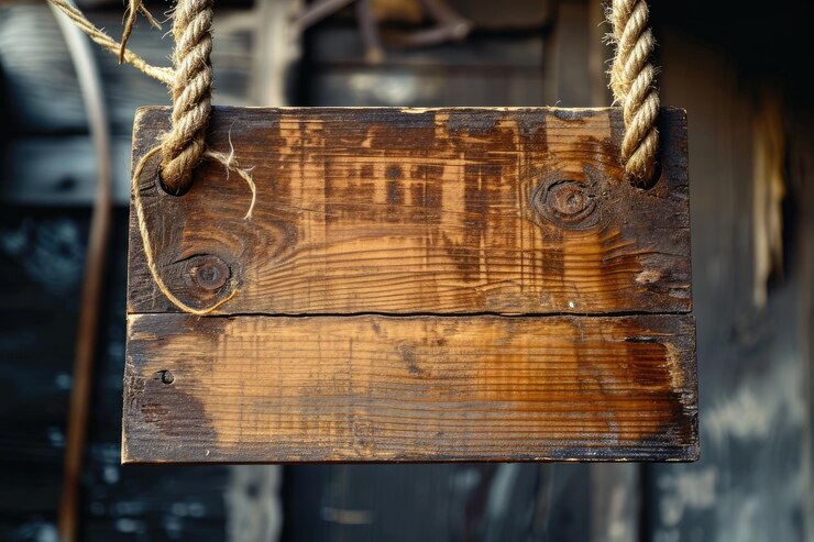 Foto letrero de madera colgando de una cuerda sobre fondo vintage