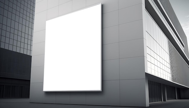 Letrero de maqueta blanco en blanco vacío en la pared exterior del edificio moderno IA generativa