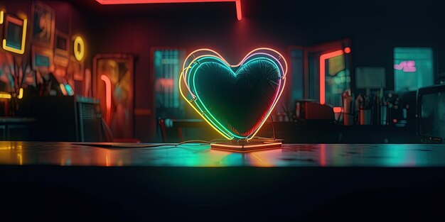 Un letrero de neón en forma de corazón en una habitación oscura IA generativa