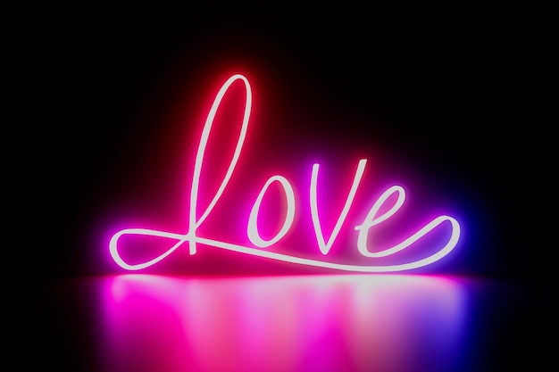 Un letrero de neón que dice amor en rosa y púrpura