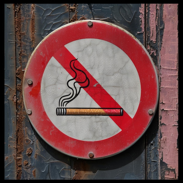 Foto un letrero de no fumar con una línea roja a través de él