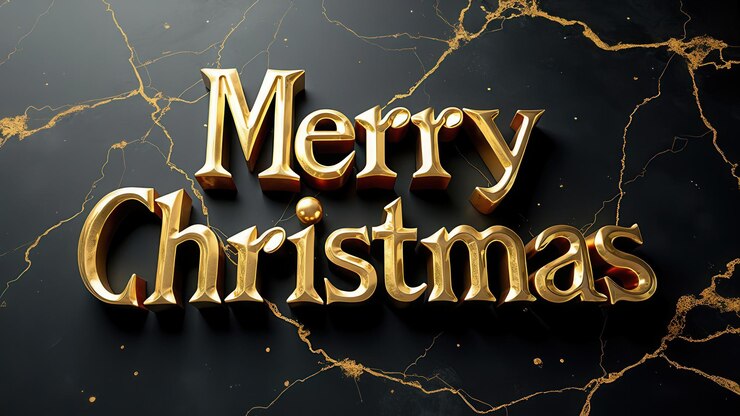 Foto letrero de oro de feliz navidad sobre un telón de fondo de mármol que exuda elegancia y lujo