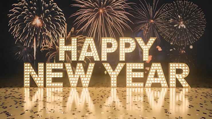 un letrero que dice feliz año nuevo en él feliz año nuevo fondo celebración del año nuevo en estilo 3D