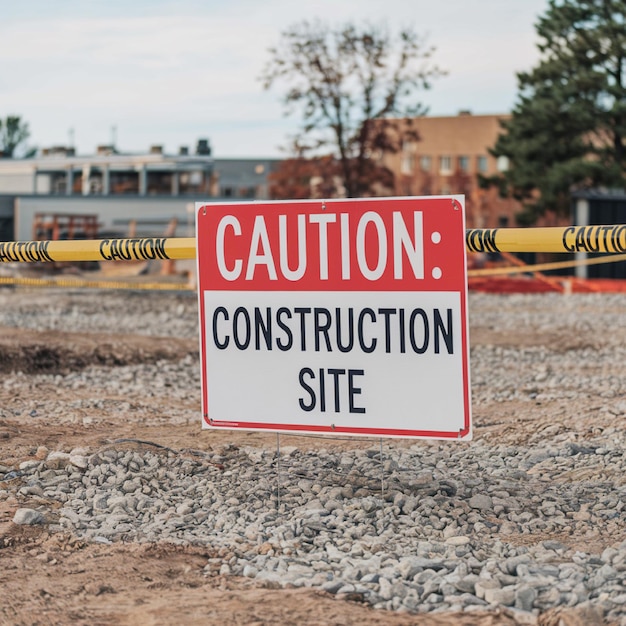 un letrero que dice que la construcción de precaución está en un sitio de construcción
